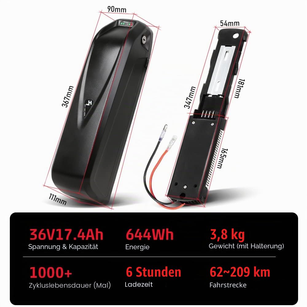 SEASON 36V 48V 52V Ebike Akku Hailong 13-20Ah Ebike Batterie passt für Elektrofahrrad 1000W / 750W / 500W, Lithium-Ionen-Akku 4-Pins mit Ladegerät