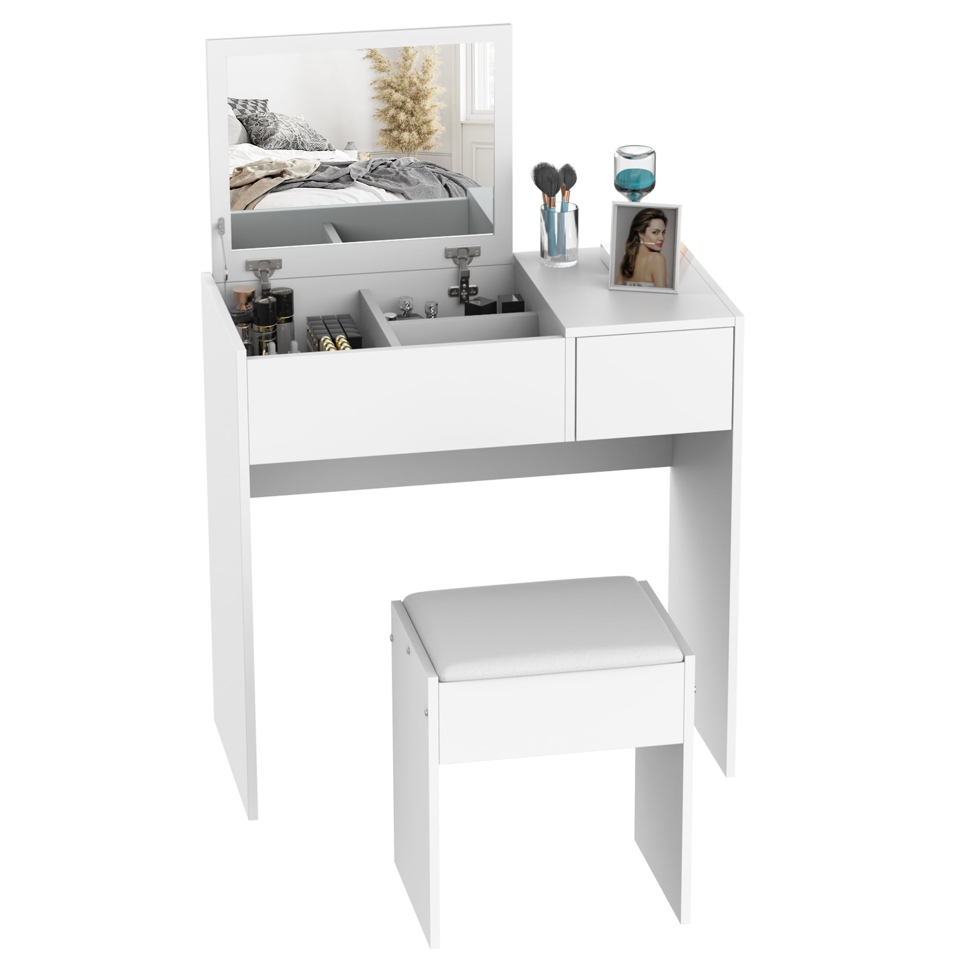 Homcom Dressing Table Set With Flip-Up Mirror Padded Stool Sliding Drawer White from B&Q