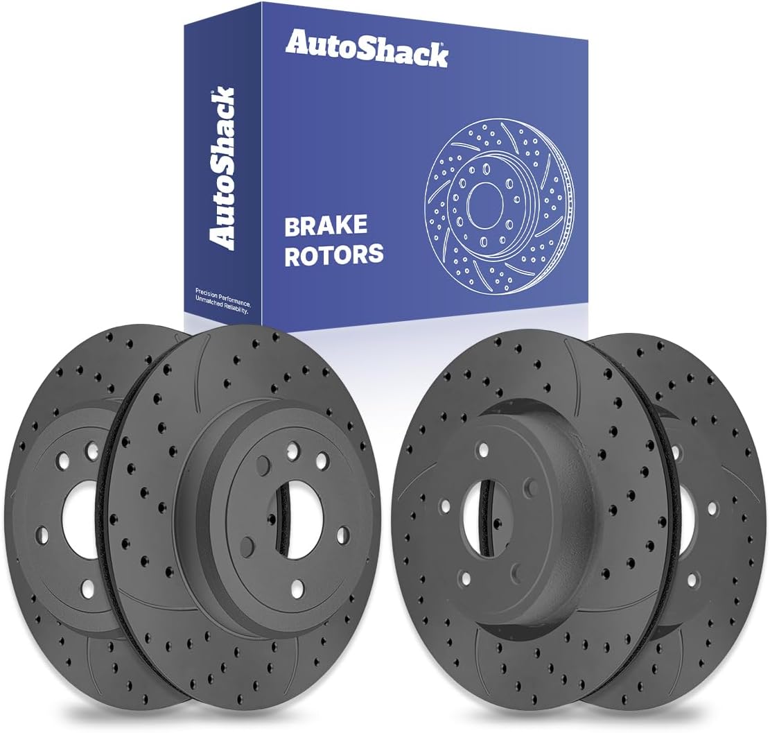 AutoShack Front Vented & Rear Vented Drilled & Slotted Coated Brake Rotors Black Matte Finish 4-PC Set Replacement for 2011-2021 Jeep Grand Cherokee 2011-2022 Dodge Durango BlackShield