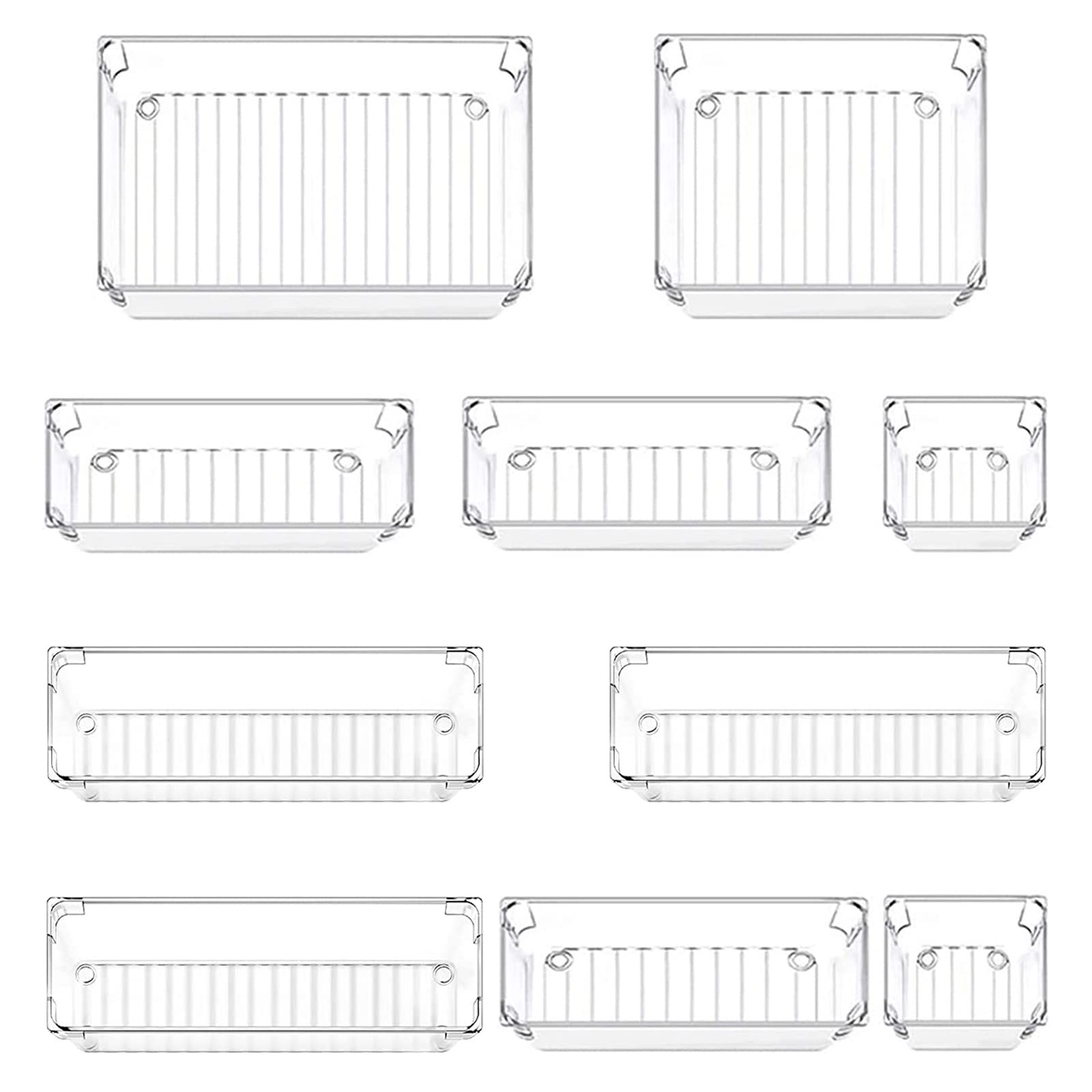 Evance 10 Cajas Organizador de Cajón Plástico, Organizadores Transparentes para Cajones, Bandejas de Maquillaje Papelería Cubiertos para Baño Cocina Oficina Escritorio (Tranparente)
