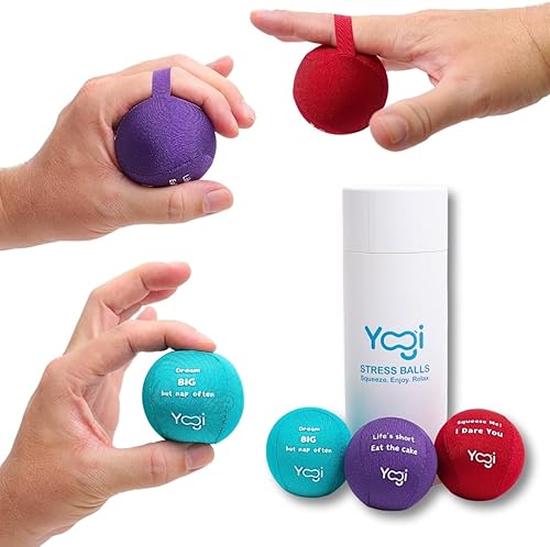 Yogi Stress Ball with Finger Grip Strap  Squeeze Ball for Anxiety Relief & Hand Therapy  Grip Strength Trainer for Adults & Kids, Fidget Toy for