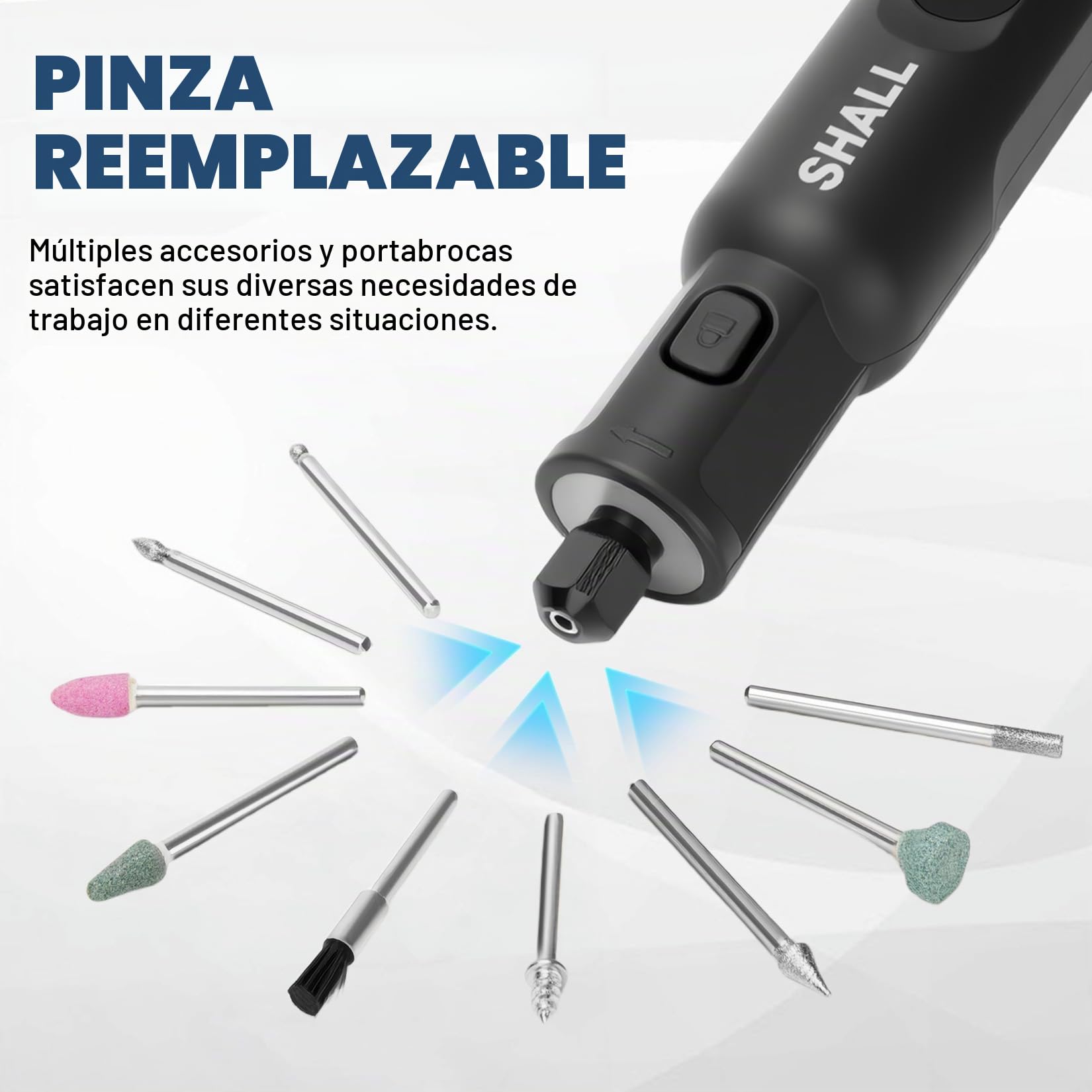SHALL Mini herramienta giratoria inalámbrica 3.7V, 5000-20000RPM 5 velocidades variables USB recargable con 70 accesorios y luz led, para lijar, pulir, perforar, molir, grabar, cortar, bricolaje