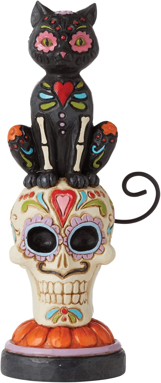 Day of Dead Black Cat on Skull Home