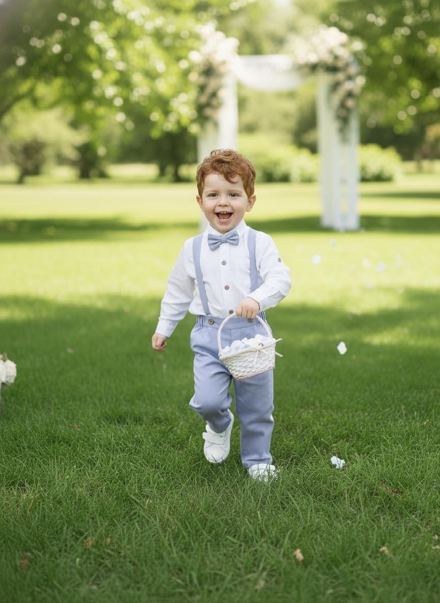 Volunboy Baby Jungen Baumwolle Leinen formelle Hosenträger Outfits mit Fliege Kleinkind Langarm Gentleman Hochzeitskleid Kleidung