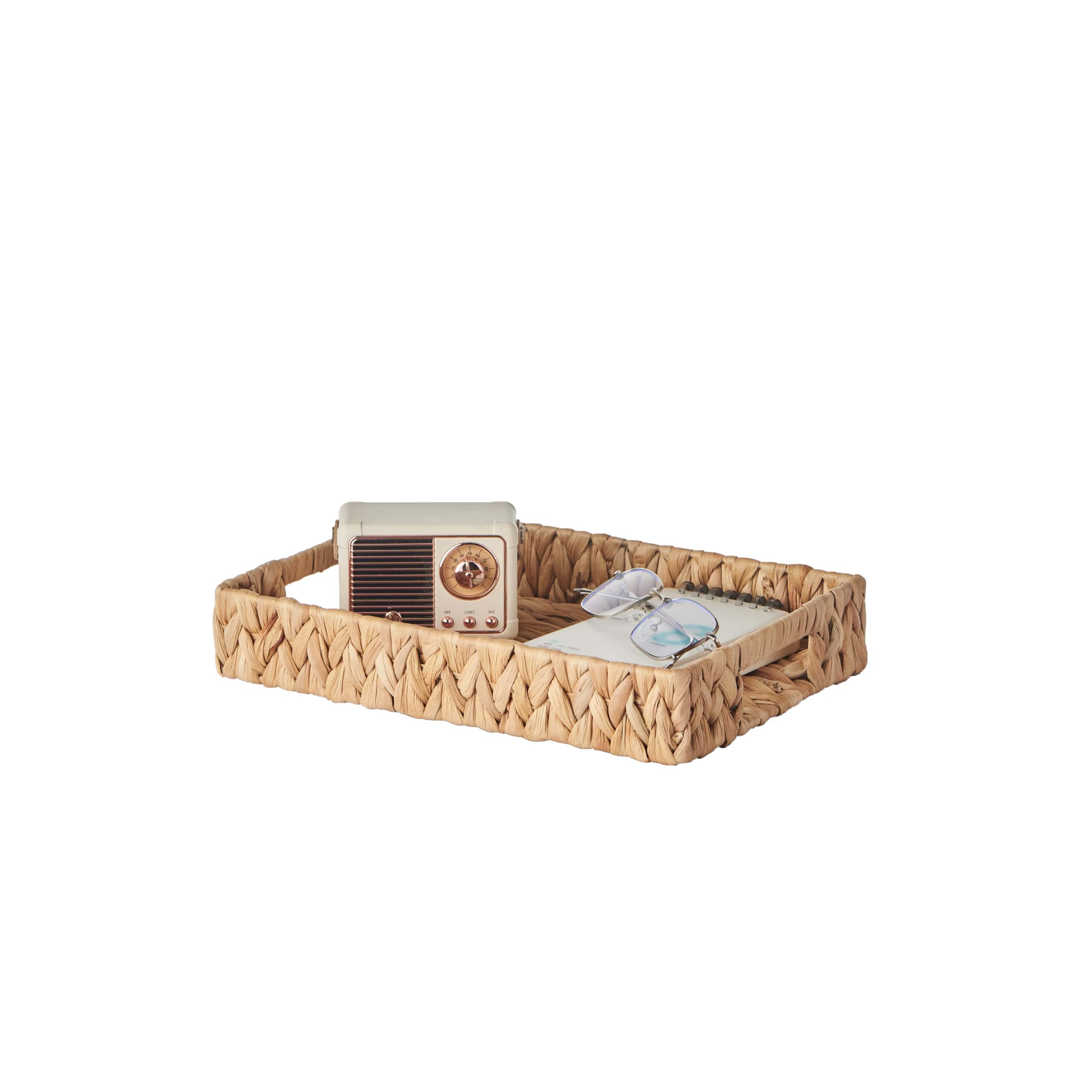 Eden & Willow E&W Rectangle Water Hyacinth, Decorative Natural Hand-Woven Seagrass Serving Tray with Handles (Small)