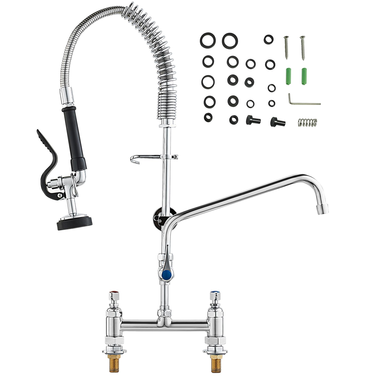 VEVOR Robinet de Cuisine Commercial avec Pulvérisateur de Pré-rinçage, Mitigeur avec Douchette Extractible, 660 mm de Haut, Entraxe 203 mm, Bec Pivotant 305 mm, Montage sur Pont, pour Évier Rstaurant