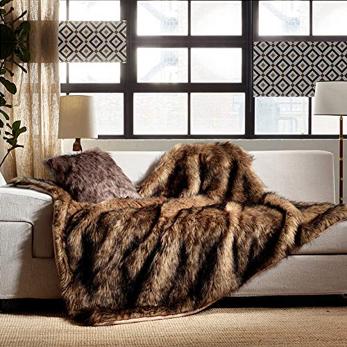 Horimote Home Luxury Plush Faux Fur Throw Blanket, Long Pile Brown With Black Tipped Blanket, Super Warm, Fuzzy, Elegant, Fluffy Decoration Blanket Scarf For Sofa, Armchair, Couch And Bed, 50''X 60'' #TOP2