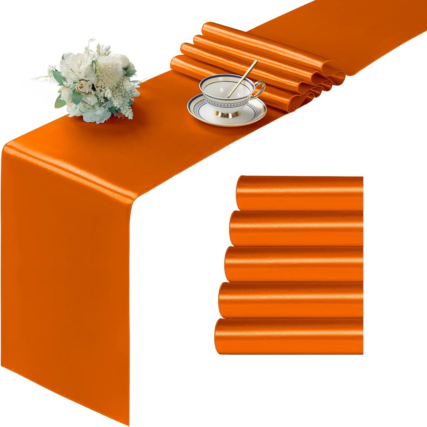Manyshofu 4Pcs Satin Orange Table Runner 12 x 72 Inch
