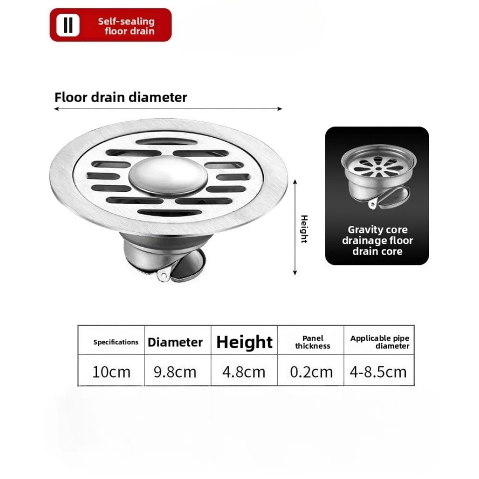 Sumidero Ducha Desagües de Piso Redondos Acero Inoxidable Plateado 304, escurridor Desodorante, Cubierta Filtro Ducha, Accesorios baño