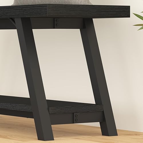 Miniatura 7 de LVB Banco de entrada rústico, banco de zapatos de interior de madera de granja con almacenamiento en el extremo de la cama del dormitorio, estante