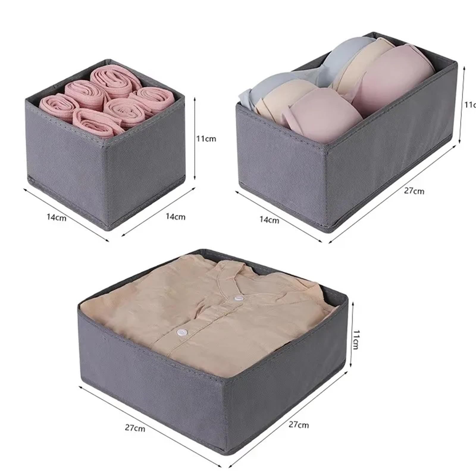 Organizador de almacenamiento calcetines Caja cajones plegable no tejida | Caja de almacenamiento de ropa interior con divisor de malla for armario(Grey-m)