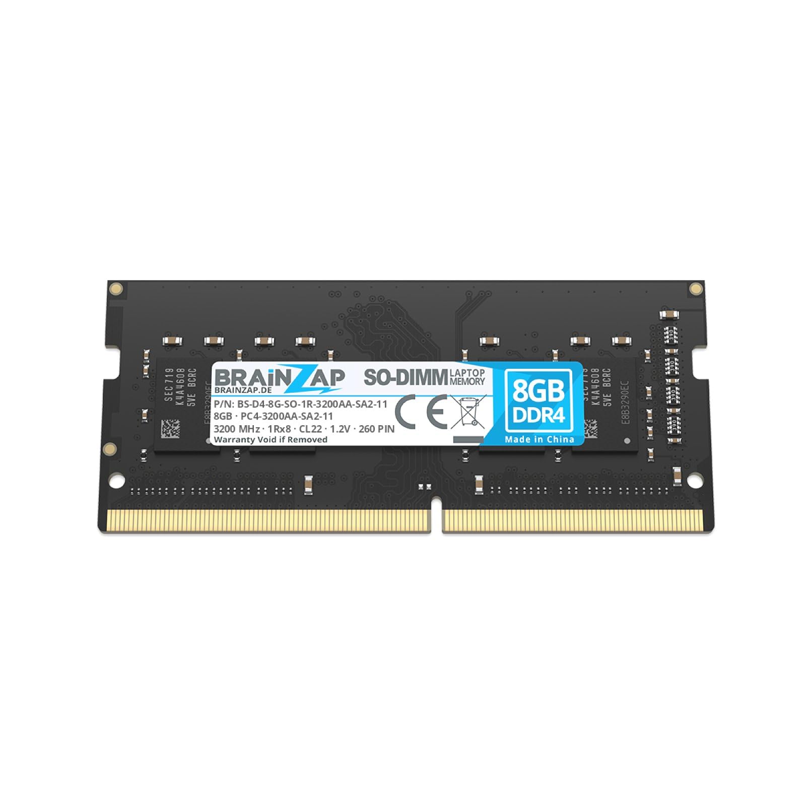 BRAINZAP 8 GB DDR4 RAM SO-DIMM PC4-3200AA-SA2-11 1Rx8 3200 MHz 1.2V CL22 notebook laptop pamięć robocza bez buforowania ECC