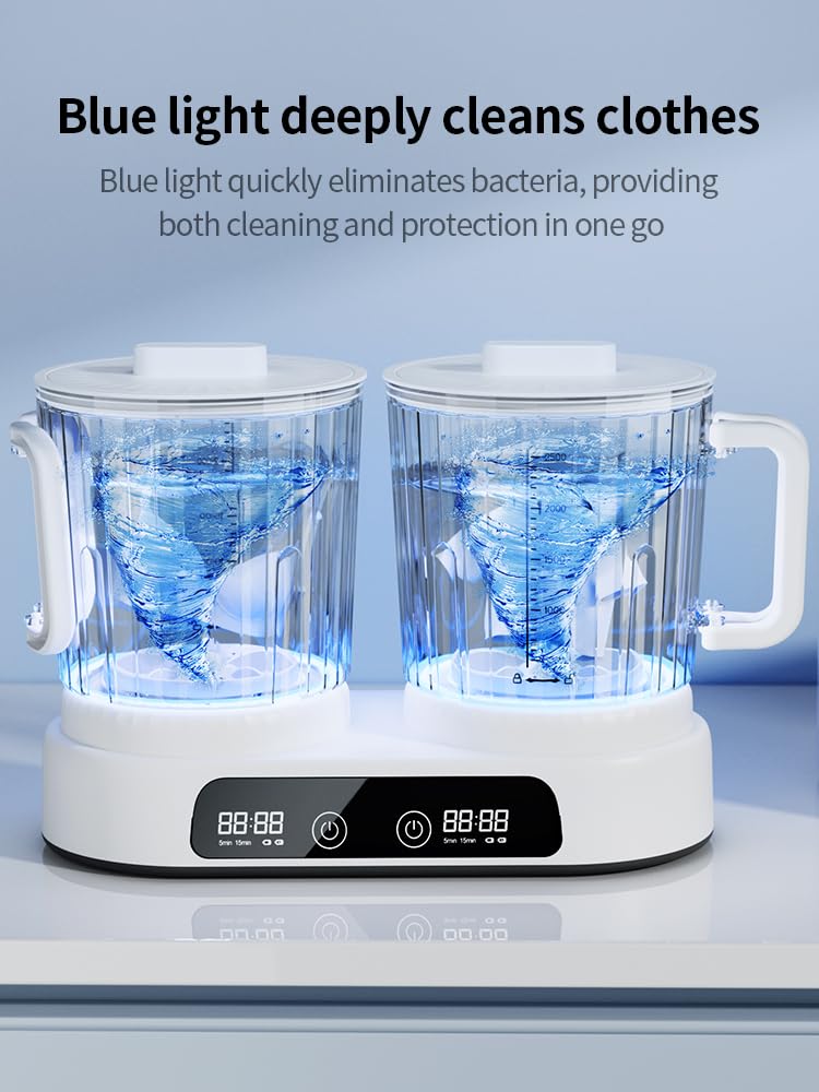 Lavadora de ropa interior, 2.5 L x 2 tazas de doble capacidad, mini lavadora portátil de gran capacidad