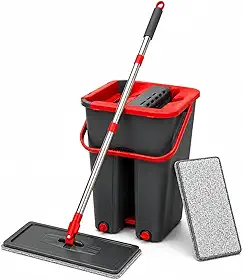 Mop Esfregão Giratório 360° Fit com Balde Lava e Seca Autolimpante, Cabo Inox, Limpeza Pesada para Pisos, Cozinha, Banheiro e Casa