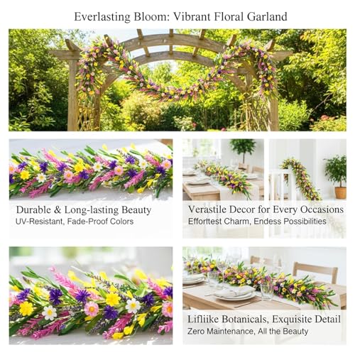 image for YLOLUL 6.5 Ft Spring Summer Garland Artificial Wildflower Lavender Dai