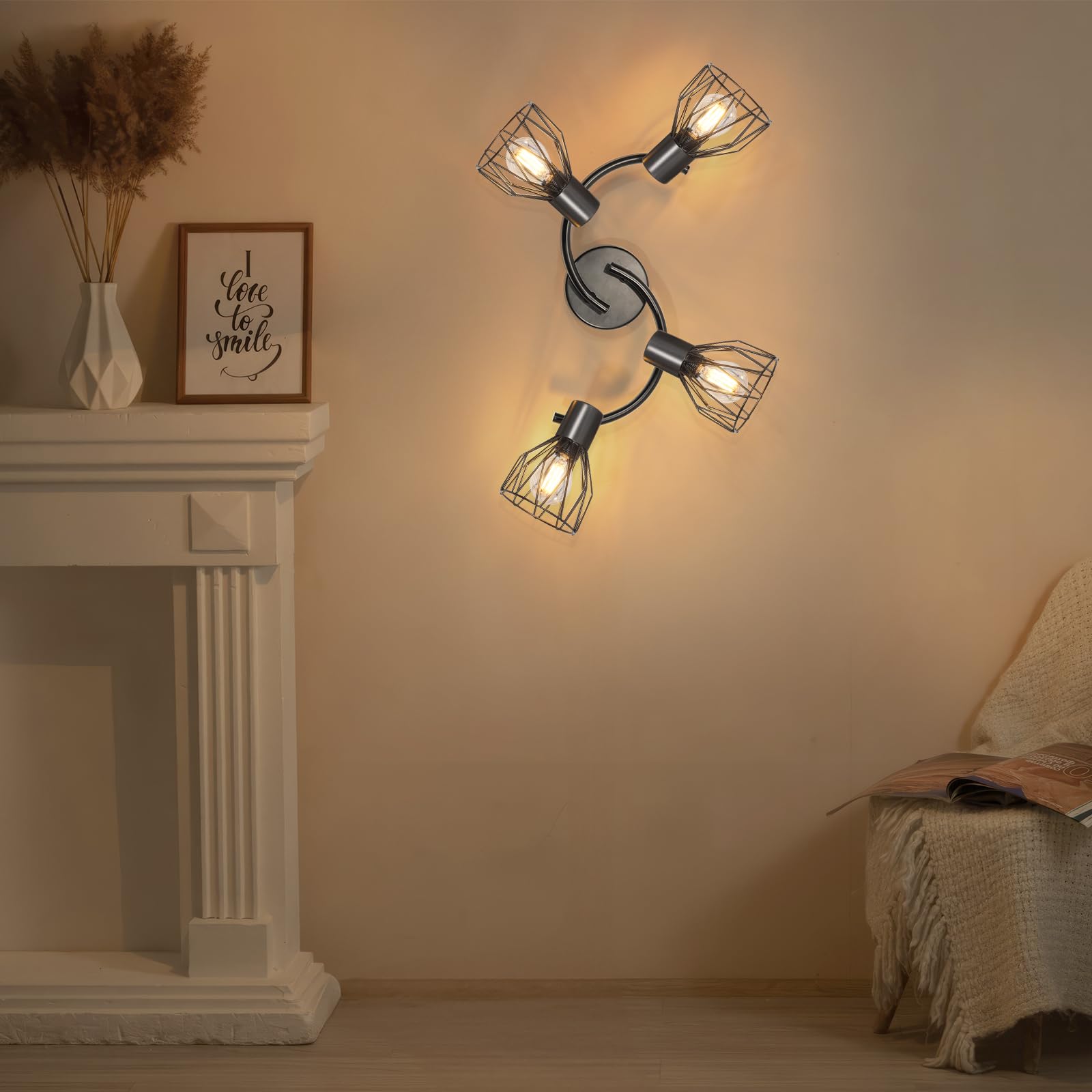 Kimjo Luminaire Plafonnier LED Orientable 4 Spot Noir - Plafonnier Industriel E14 Spots de Plafond