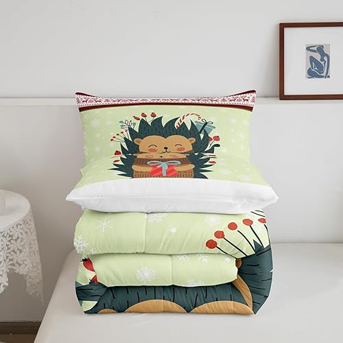 Miniatura 5 de Lindo juego de edredón de erizo de dibujos animados, ropa de cama con temática de Navidad, tamaño matrimonial, juegos de edredón de feliz año nuevo,