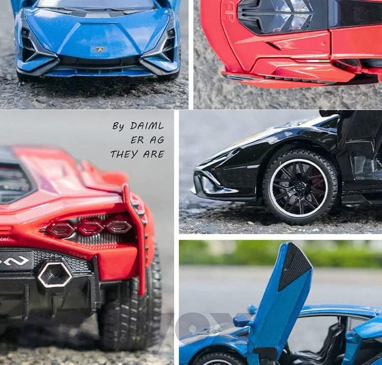 Image of 1 /24 Big Lamborghini SIAN Toy Car Metal Pull Back Diecast Car with Openable Door and Sound Light, Gifts Toys for Kids (Red)
