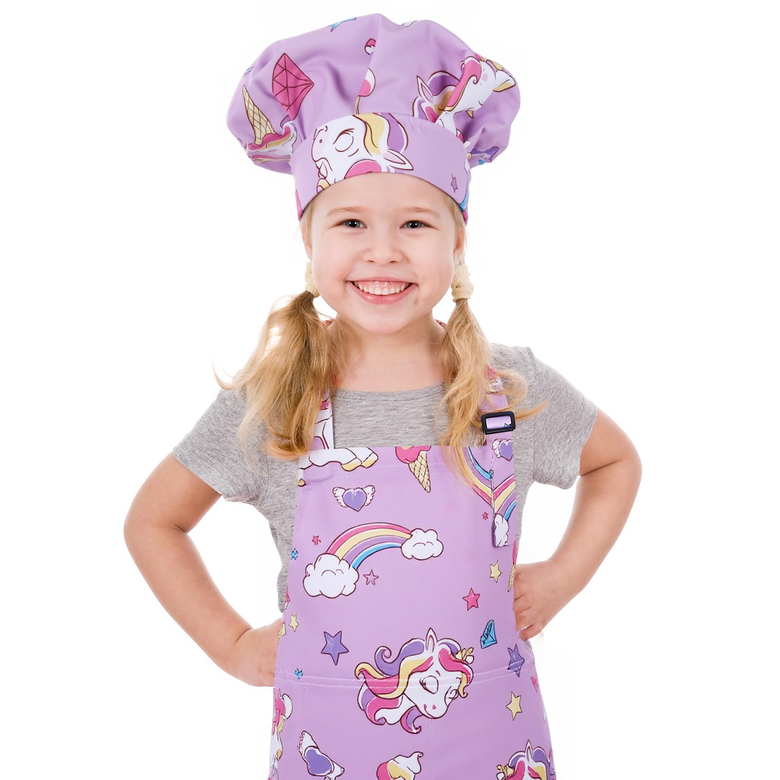 saerryor Unicorn Apron and Chef Hat for Kids Adjustable Children's Apron with 2 Pockets for Kitchen Cooking Baking Painting Gardening,Cute Unicorn Gift for Boys Girls,S