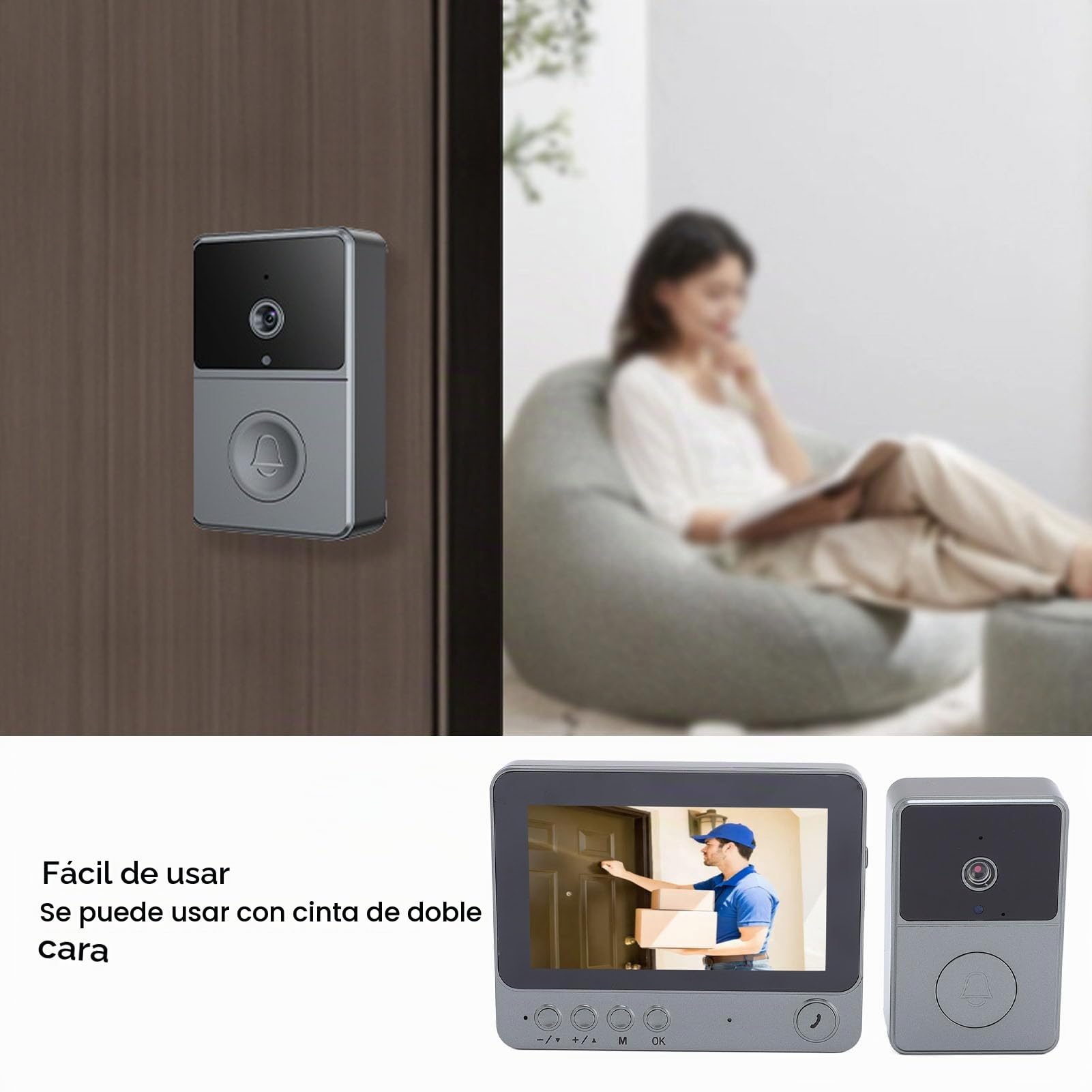 YWBL-WH de Intercomunicación con Timbre con Vídeo, Cámara de Timbre Inalámbrica 2,4G con Pantalla, Batería Recargable de Audio Dúplex para Seguridad en el Hogar, Monitoreo de Entrada