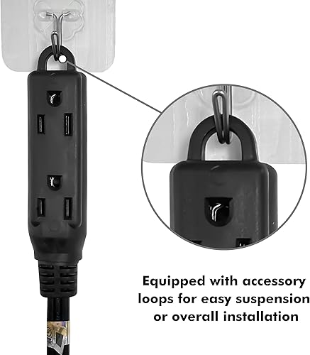 Miniatura 6 de HONDERONS - Cable de extensión negro de 6 pies y 3 salidas con enchufe plano, cable de extensión 163 SPT-3 de 3 clavijas, cable de alimentación