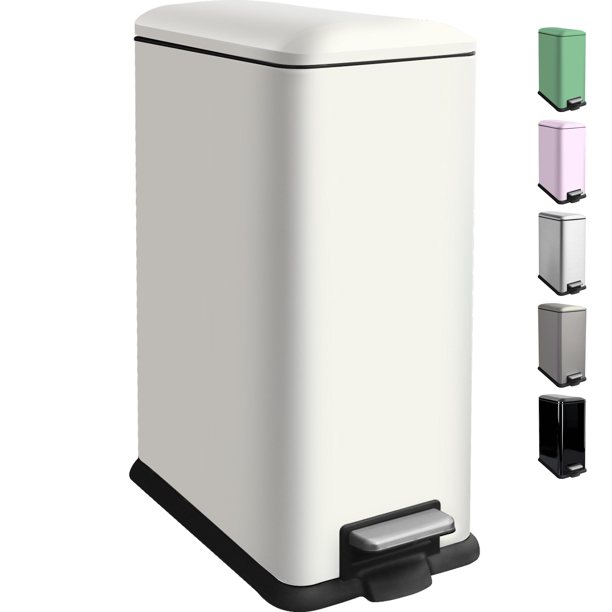Ullege Kitchen Bin, 45L Stainless Steel Pedal Bin with Inner Bucket, Large Rubbish Bin with Soft Close Lid,Bin for Kitchen, Living Room and Office, White