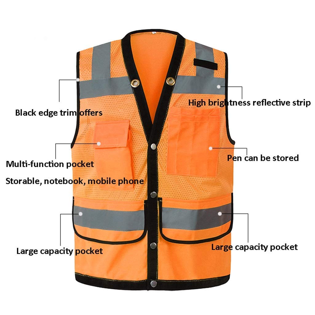 Chaleco de Seguridad para Hombres, Chaleco de Seguridad Reflectante Ligero y Transpirable por la Noche Ropa de Trabajo Chaleco de Seguridad de Alta Visibilidad 2 Piezas (Rojo Fluorescente, M)