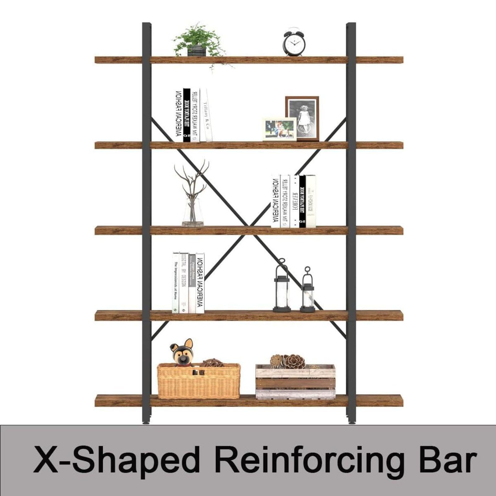 Scaffalature Alte a 5 Livelli, Scaffalature per Stoccaggio in Legno E Metallo, Scaffalature Multiuso dal Pavimento al Soffitto a più Livelli, Ampio Scaffale Espositivo Aperto