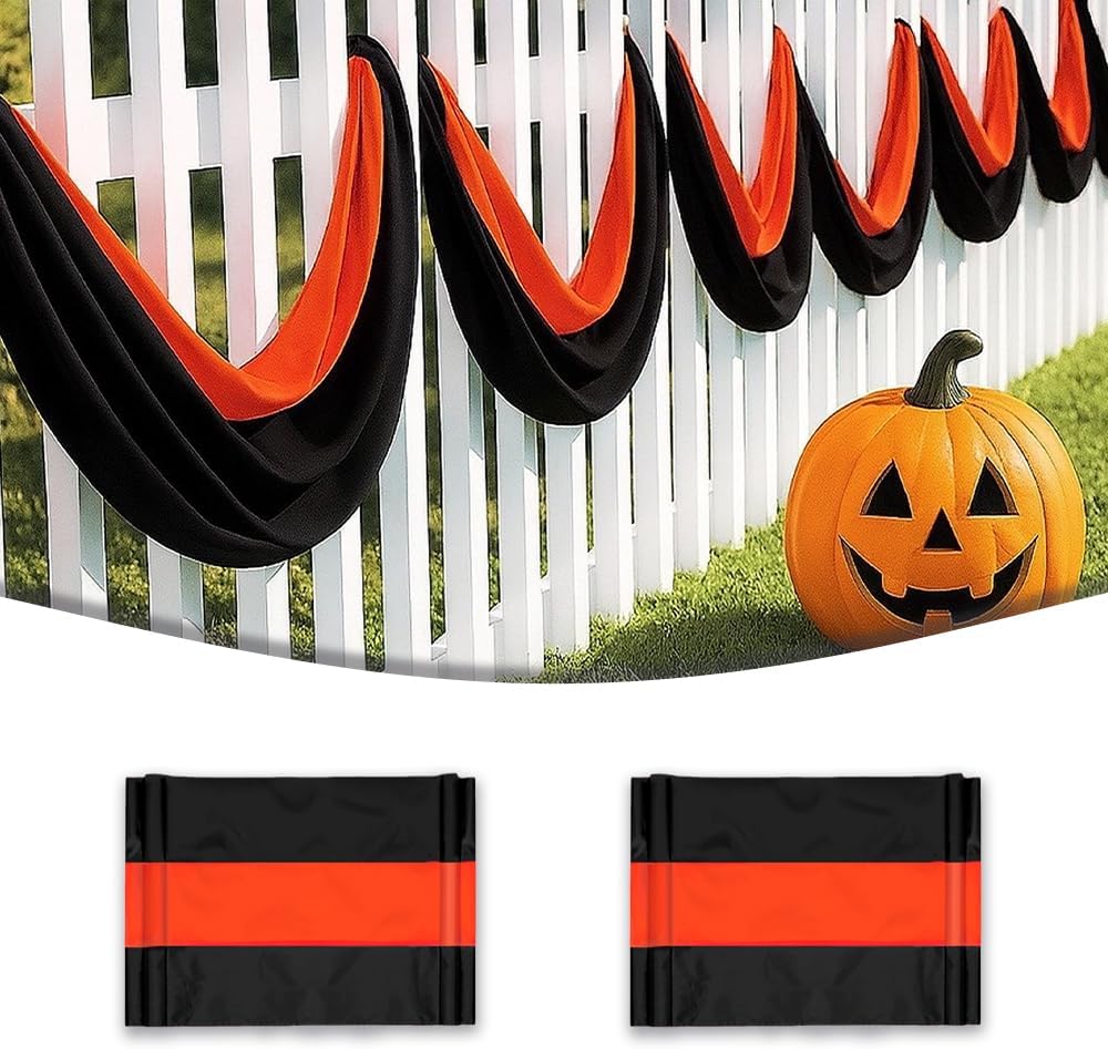 2Pack Halloween Bunting Flags 2 x 20Ft Trick or Treat Bunting Banner Decor Halloween Spooky Ghost Day Outside Fence Outdoor Porch Graden 3 Stripe Orange & Black Bunting Halloween Party Decoration