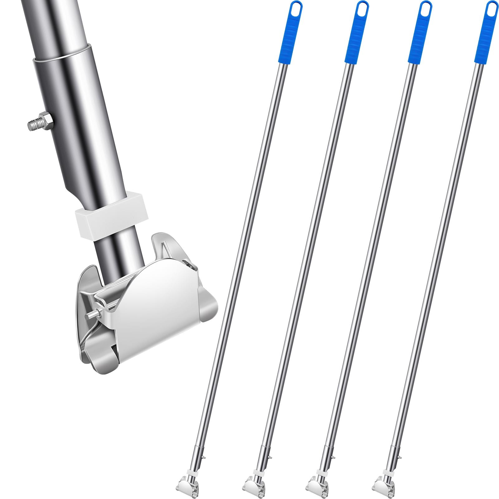 Suclain 4 Pcs Clip on Dust Mop Handle with Chuck 51.18 Inch Stainless Steel Flexible Maneuvering Mop Stick Replacement for Home Restaurant Kitchen Office Bathroom Wood Laminate Tile Floor Cleaning