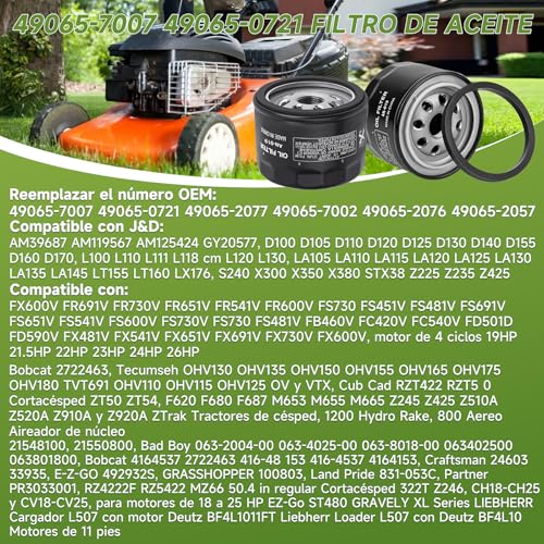Image of 2Pcs 49065-0721 49065-7007 Oil Filter compatible with Kawasaki FR600V | For Kawasaki FR691V FR730V FX600V FX730V FS691V FX691VFR651V FS651V