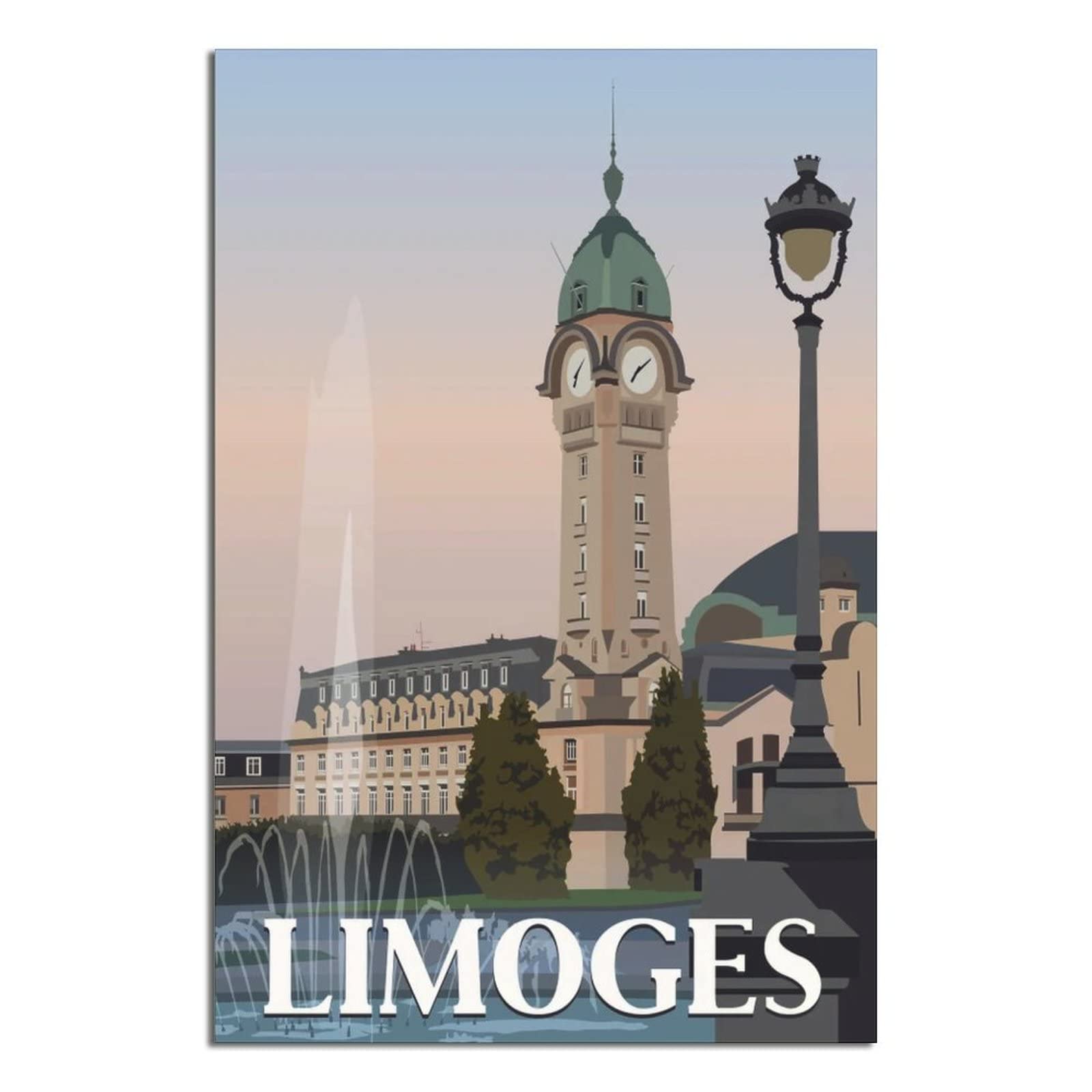 shgwehh Metal Tin Sign Limoges France Clock Tower Vintage Travel Tin Sign Rustic Decor Cave Coffee Shop Bar Bedroom Home Wall Decor Tin Sign 20x30CM