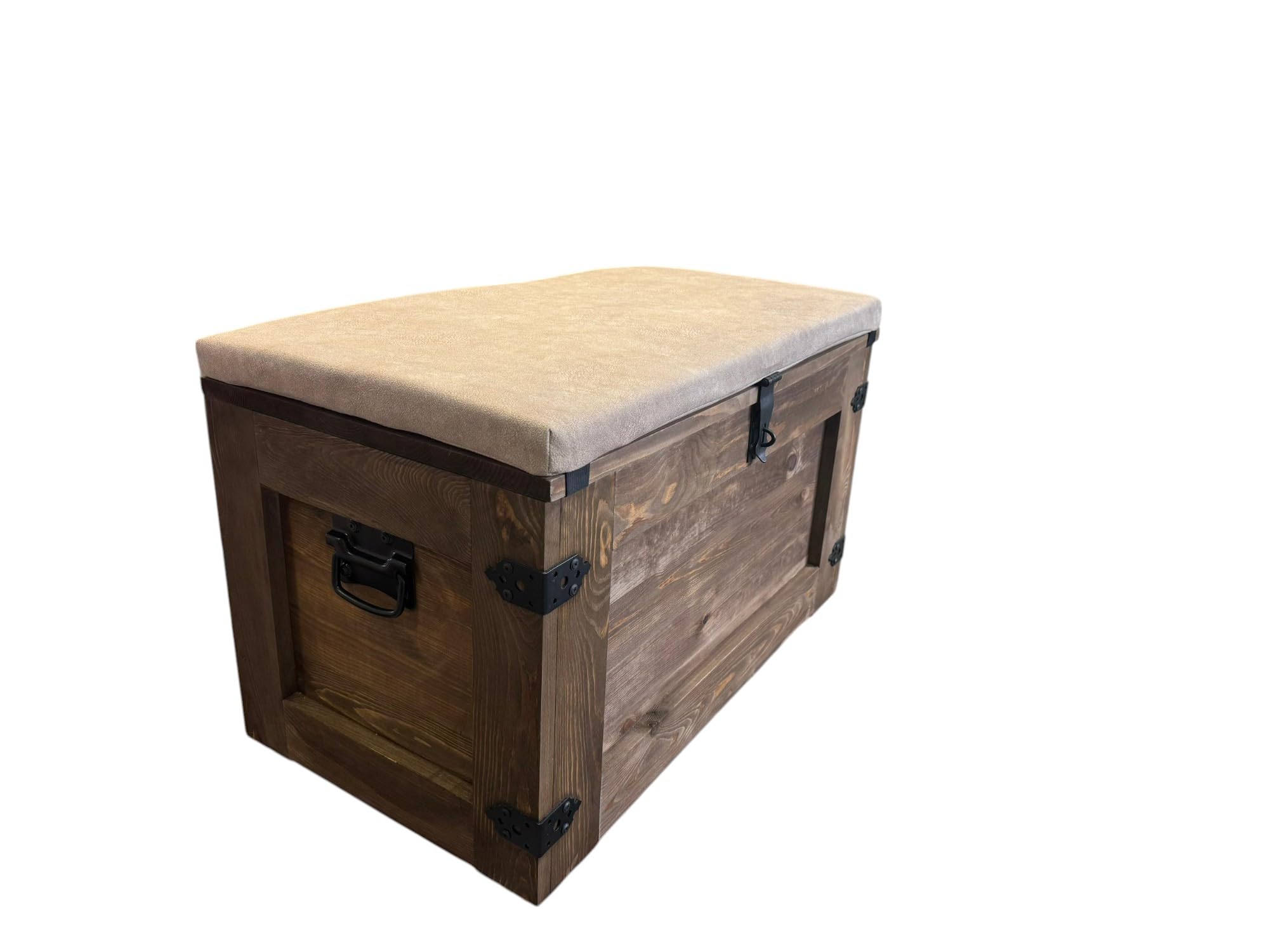 weeco Drewniana skrzynka na skarby, pudełko do przechowywania z czterema rolkami. 24 kg, 80 x 45 cm, drewniana skrzynia, stolik kawowy, stolik pomocniczy w stylu vintage, shabby chic, z poduszką do