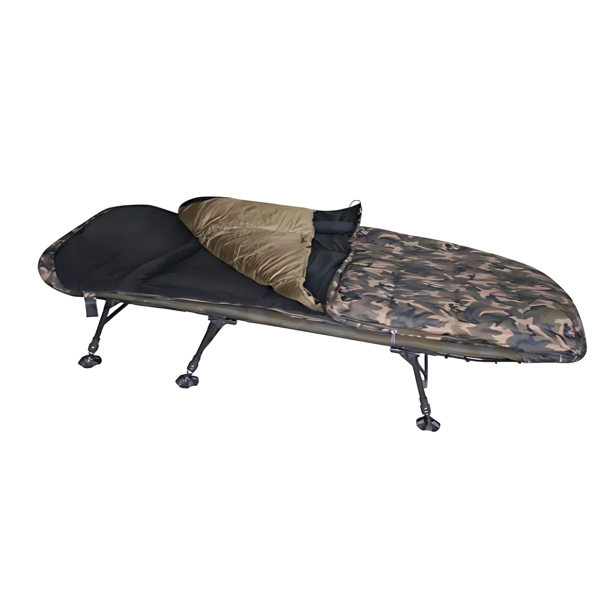 MK-Angelsport FlatSize Angelliege und 2in1 Schlafsack Fort Knox - professionelles und bequemes Bedchair (Multi Seasons)