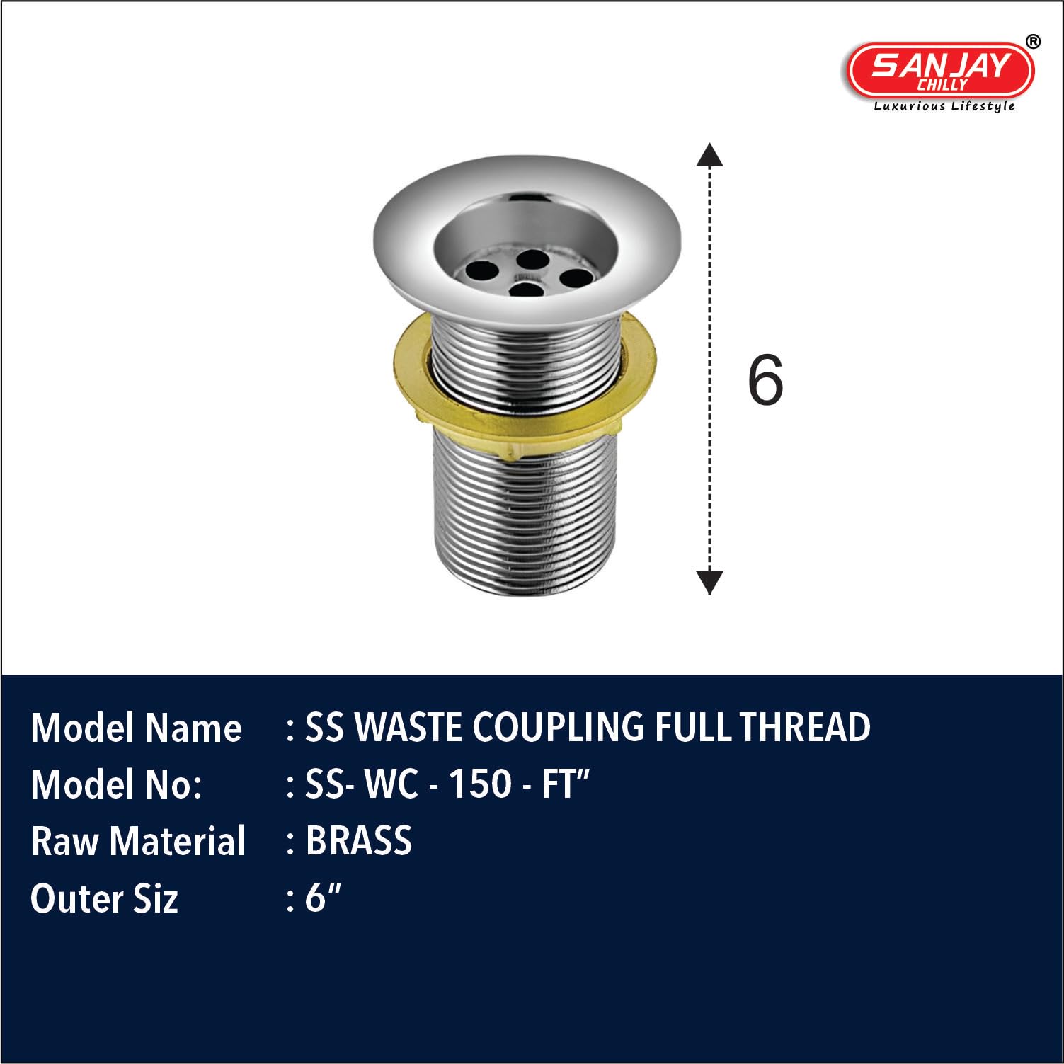 Sanjay Chilly Stainless Steel Waste Coupling Full Thread for Washbasin Kitchen Sink Drain Strainer Quick Silver (Waste Coupling Full Thread 6 Inch) 1