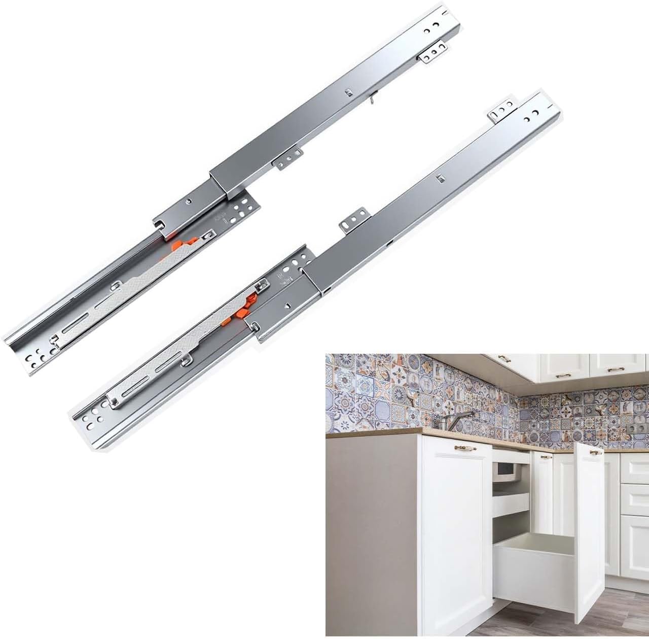1 Pair Undermount Drawer Slides 16 Inch Bottom Mount Pull Out Shelf Slider Full Extension Soft Close Under Mount Drawer Glides W/Stainless Screws for Cabinet Tray Kitchen Pantry Drawer Hardware