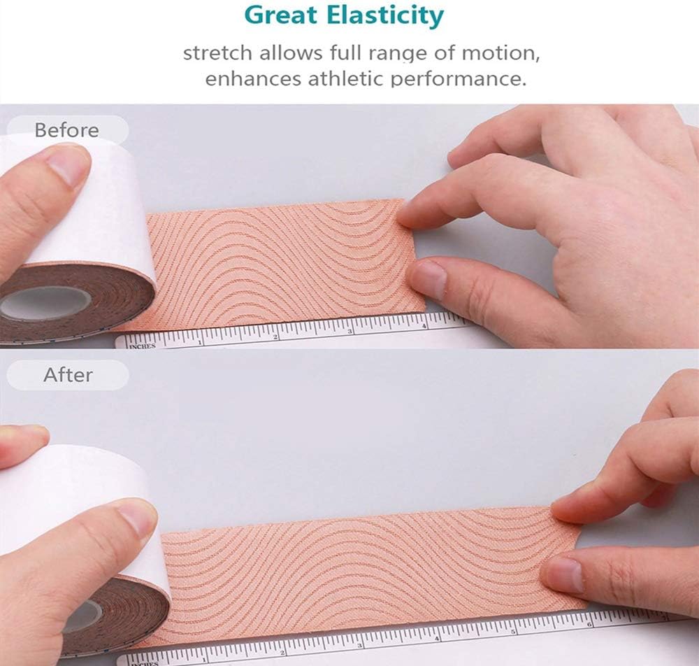 OBTANIM 4 Rolls Waterproof Breathable Cotton Kinesiology Tape, Athletic Elastic Kneepad Muscle Pain Relief Knee Taping for Gym Fitness Running Tennis Swimming Football (Black, Skin, Pink, Light Blue) : Health & Household