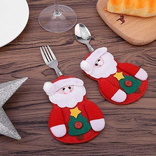 6 Pieces Knife And Fork Bags,Christmas Utensil Holder Santa Suit Dinner