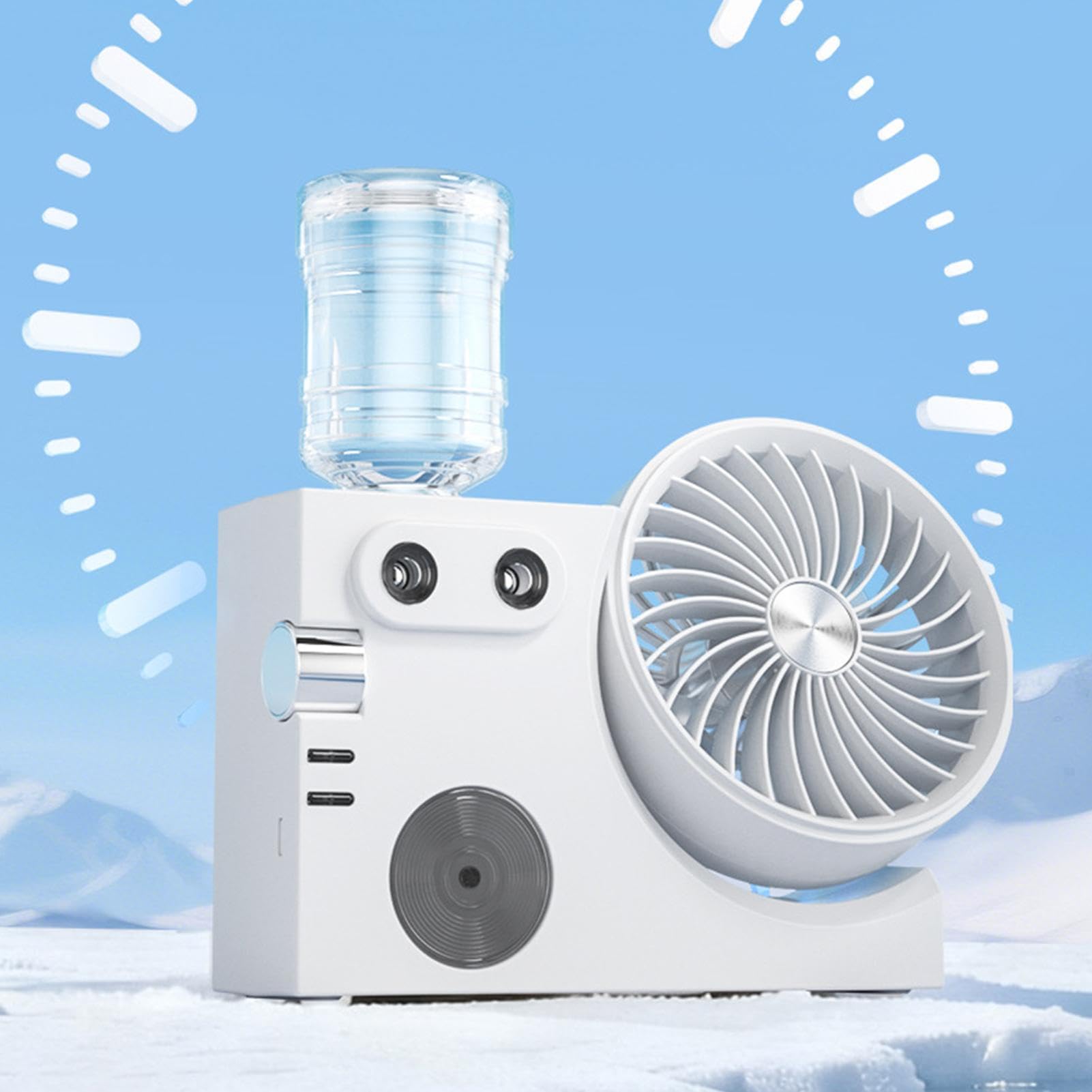 Ventilateur avec Fonction Brumisation Refroidisseur Rechargeable par USB | Ventilateur Brumisant Portatif pour Chambre à Coucher Dortoir Bureau Estival Maison Intérieur Bureau
