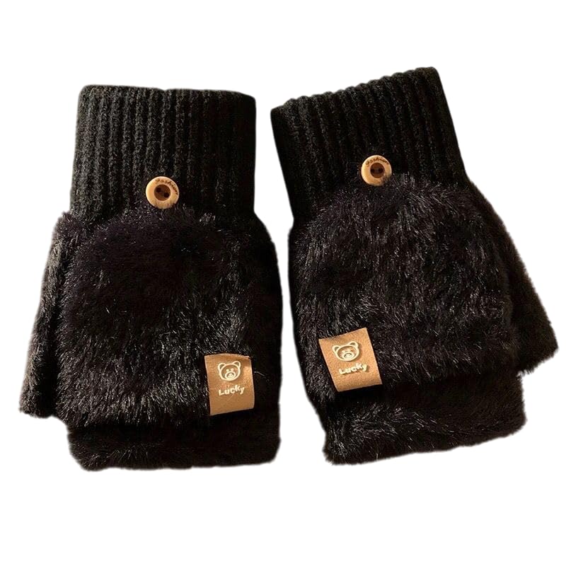 Half Finger Winter Gloves for Women Woolen Knitted Short Hand Gloves for Girls Soft Fur Angora Wool Warm Mitten for Kids-image-2