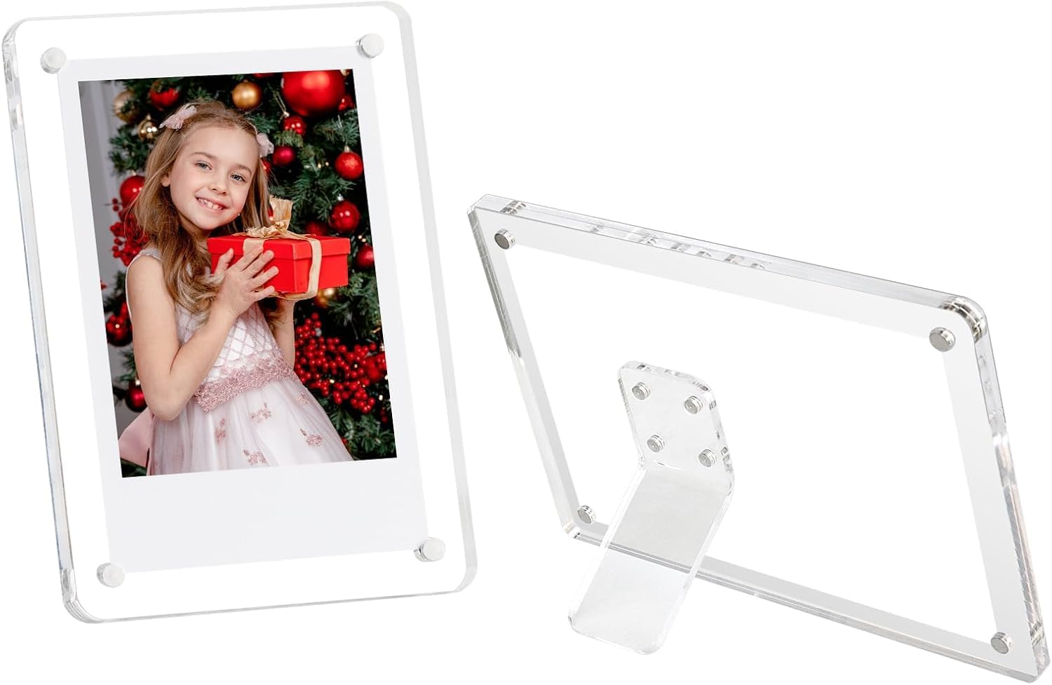 PICASSO SIGNAGE Mini Magnetic Acrylic Photo Frame 2.36x3.54 Inch | Double-Sided Clear Display | With Stand for Desk & Fridge | Instax Polaroid Mini Film Frame | Home Office Decor (Pack of 1)