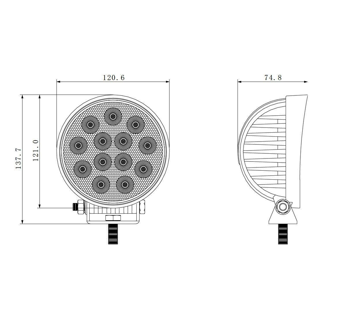 flexzon 8 x 45 W PRO Runde LED-Arbeitsleuchten, Flutlicht, Bagger, Traktor, Bagger