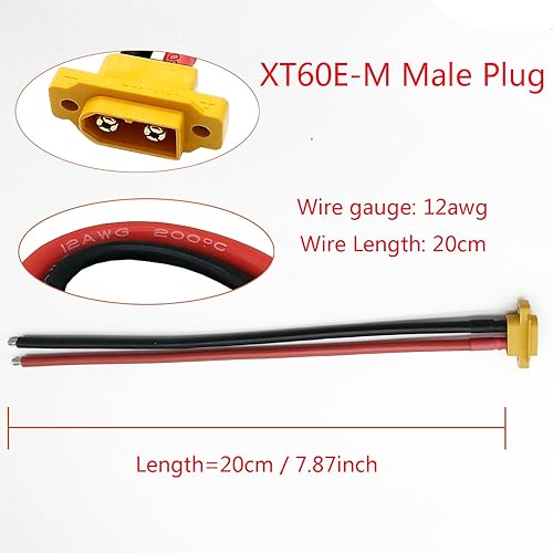 Miniatura 4 de 2 unids XT60E-M Conector macho XT60 cable de coleta montable con 20CM 12AWG Cable para RC Lipo Batería FPV Racing Quadcopter Drone (XT60E-M)
