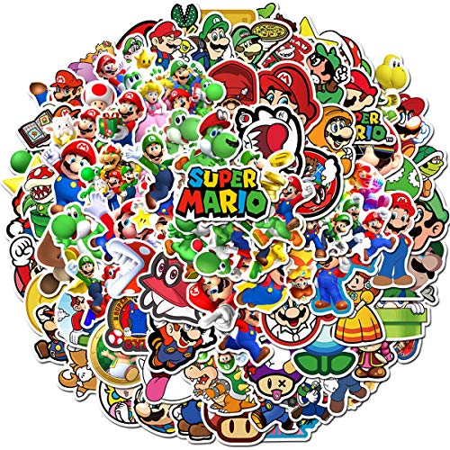 Meet Holiday Super Mario Stickers 100 PCS Cute Cartoon Game Comics Vinyl Waterproof Stickers Kids Room Decor Sticker (Super Mario)