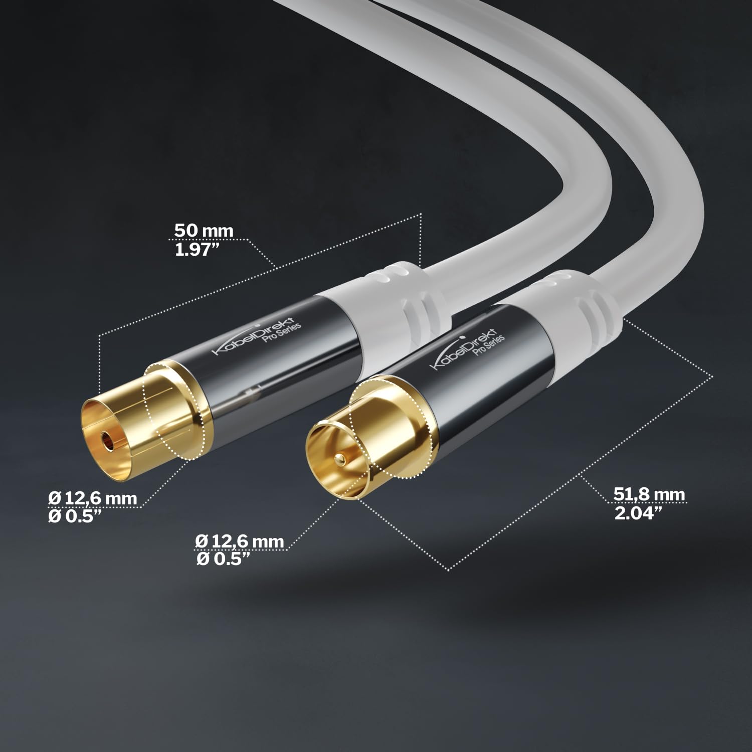 KabelDirekt – Cavo Antenna TV 4K, Coassiale – 2 m – Cavo TV digitale e analogica, connettori in metallo – Disponibile in 0,5-20 m (Spina a presa, per DVB-C/DVB-T/DVB-S, bianco)