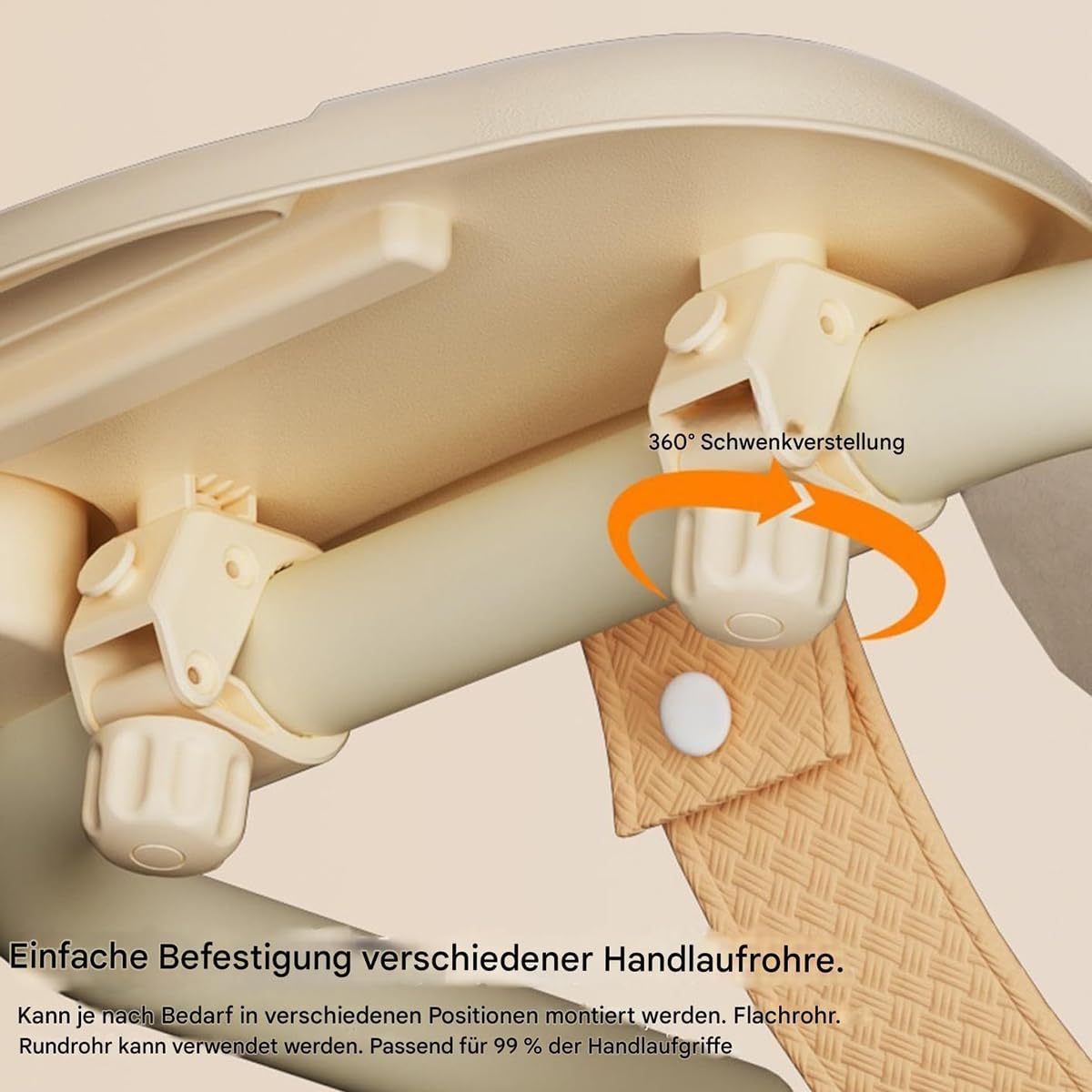 Vassoio per snack per passeggino con portabicchieri, 3 in 1, rimovibile, universale, regolabile, accessorio per passeggino, fissaggio sicuro (beige)
