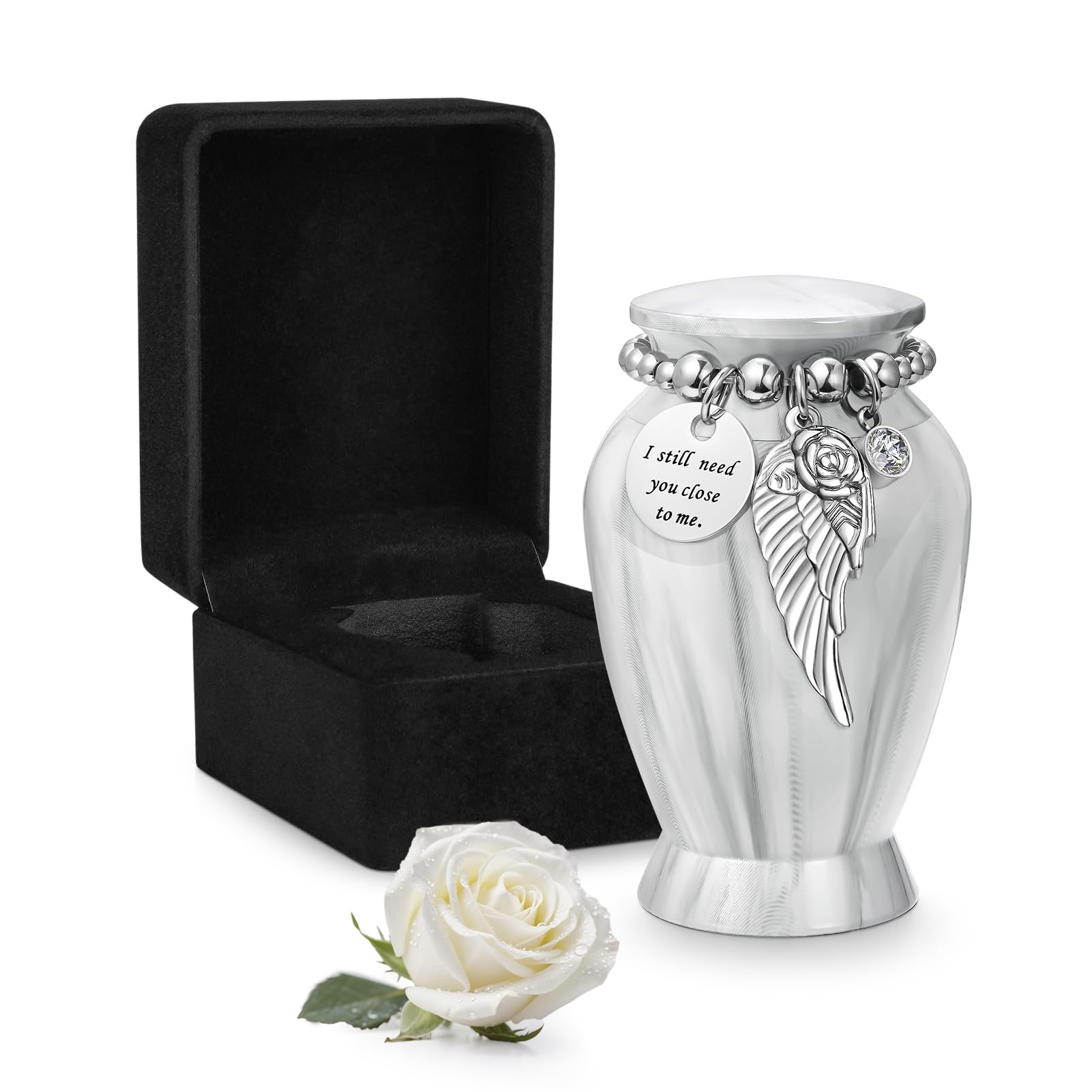 Dletay Small Urns for Human Ashes Keepsake with Box 2.85 Inch Memorial Mini Cremation Urn for Women Men Aluminum Decorative Funeral Urns - Marble White