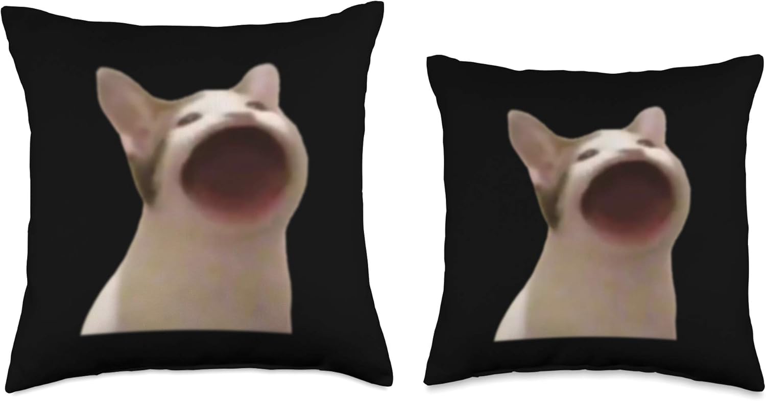 Wide Mouth Cat Meme Popping Cat Meme Singing Cat Meme Throw Pillow