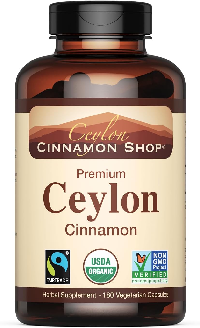 Ceylon Cinnamon Shop Organic Ceylon Cinnamon (100% Certified) Supplement, 180 Capsules, 3 Month Supply