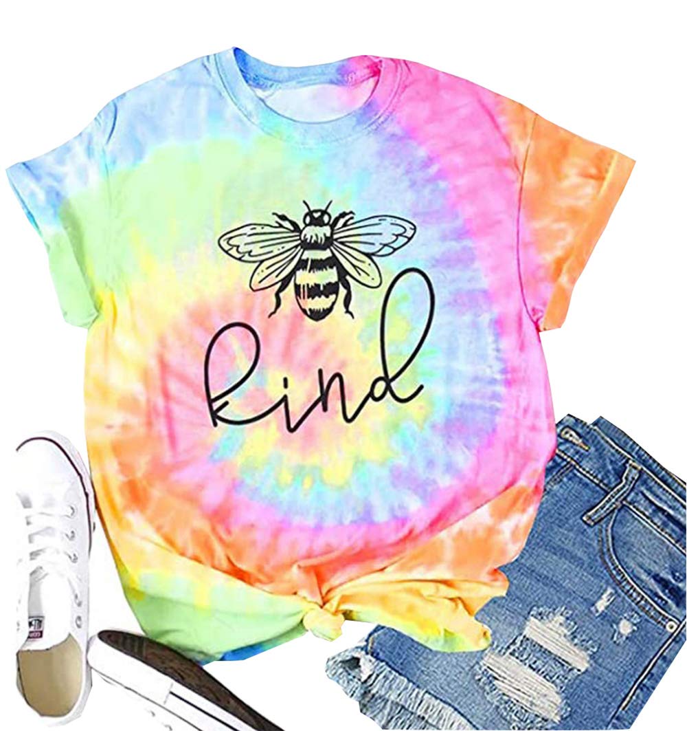 Be Kind Shirt for Women Tie Dye T Shirts Bee Kind Short Sleeve Graphic Tees Tops